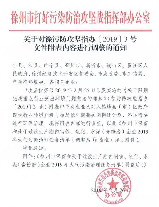 《徐州處于保留和過渡期內(nèi)鋼鐵、水泥、焦化企業(yè)2019年大氣污染治理任務(wù)清單》